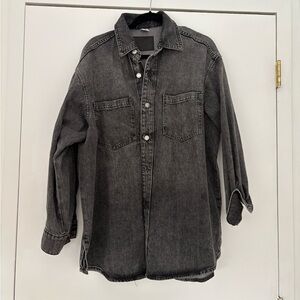Black Washed Oversized Denim Jacket - Size M